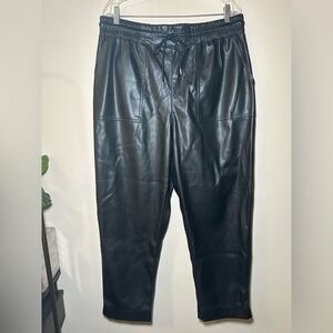 A New Day Black High Rise Faux Leather Drawstring Waist Cropped Pants Size XL